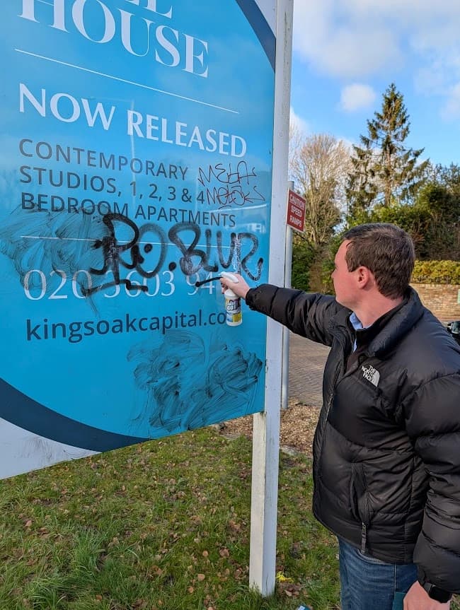 Clearing up graffiti in Cowley